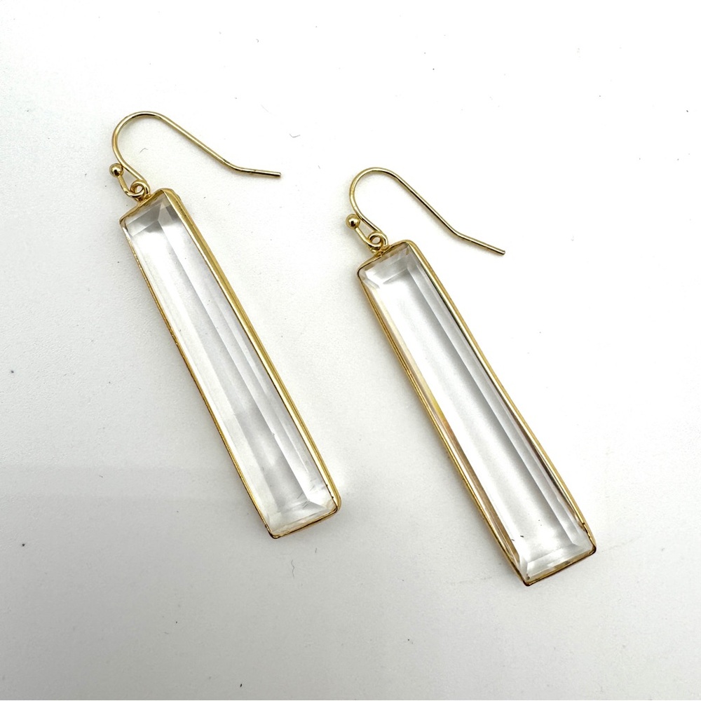 ANTHROPOLOGIE Clear Quartz Long Baguette Earrings